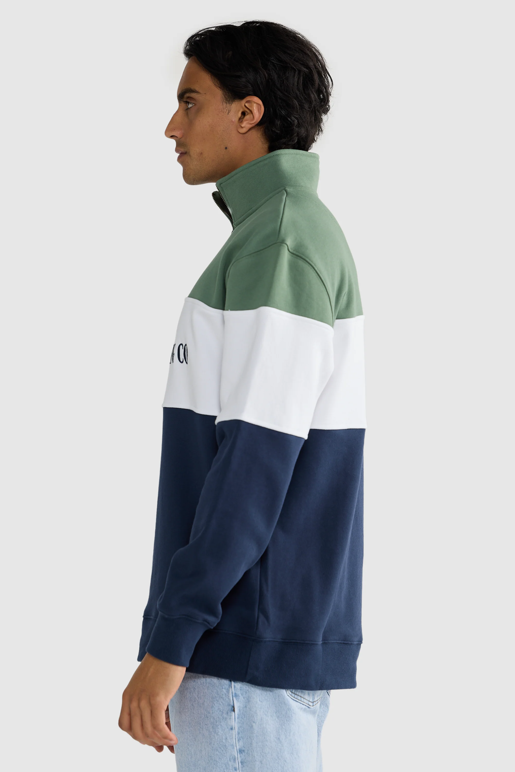 Classic Logo Quarter Zip Olive and Navy - Image 3