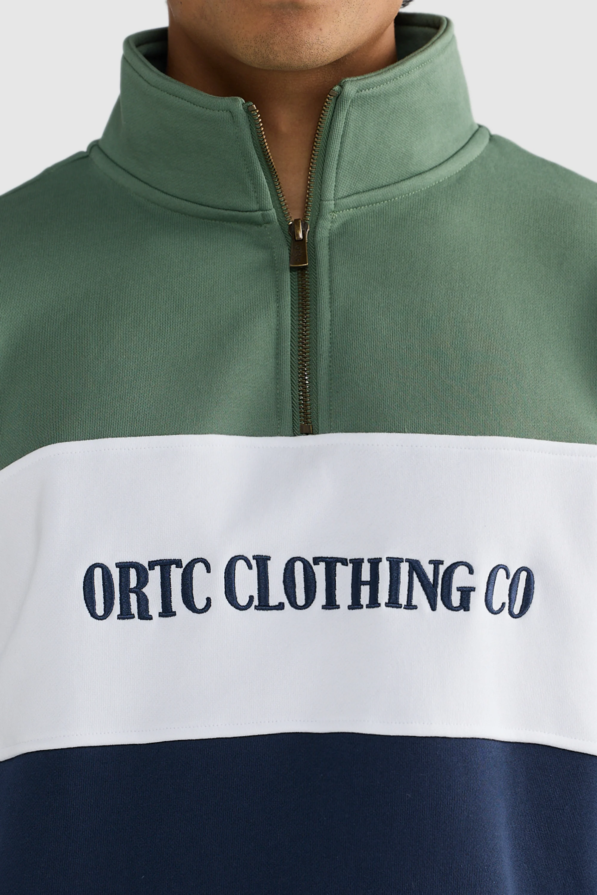 Classic Logo Quarter Zip Olive and Navy - Image 4