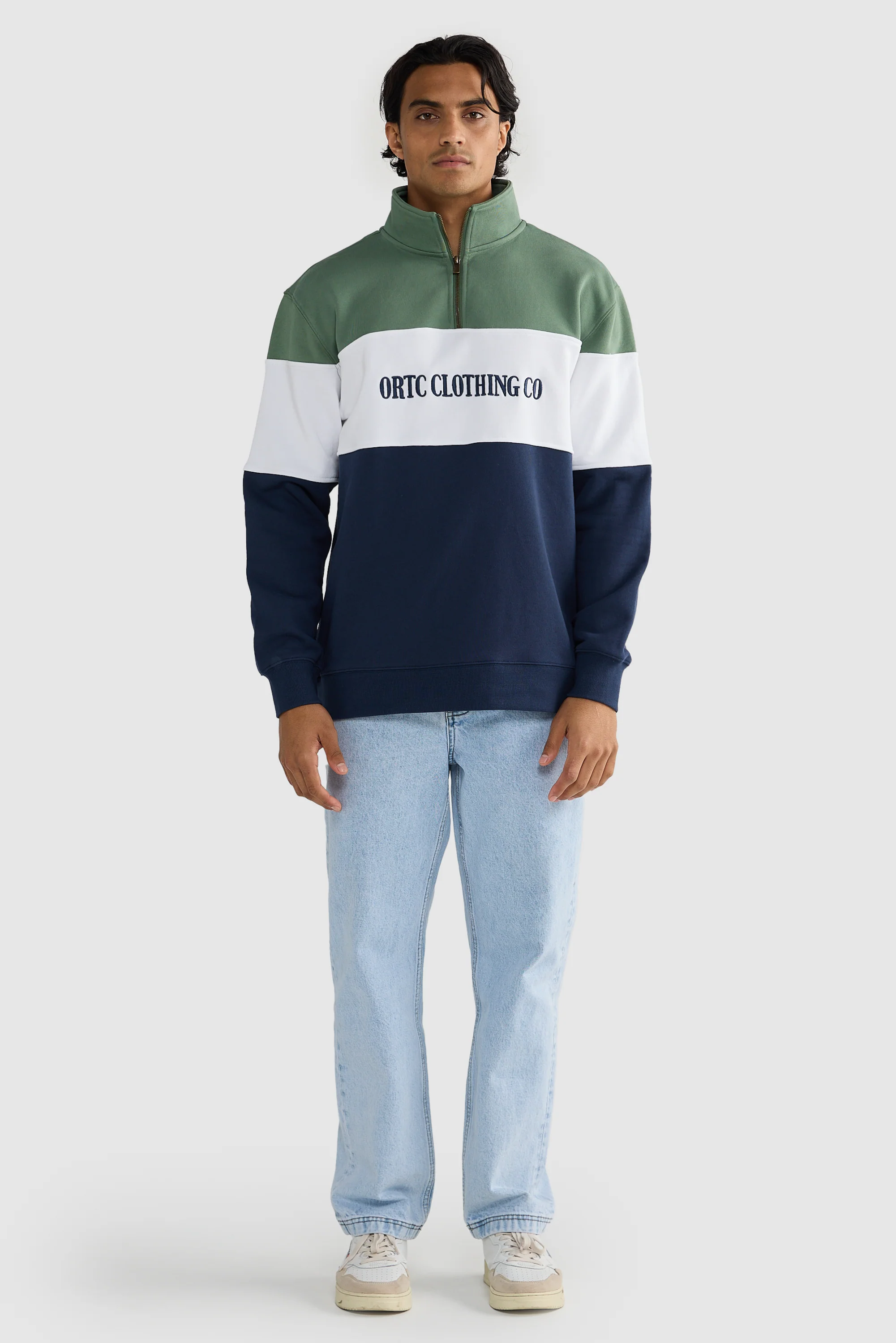 Classic Logo Quarter Zip Olive and Navy - Image 6