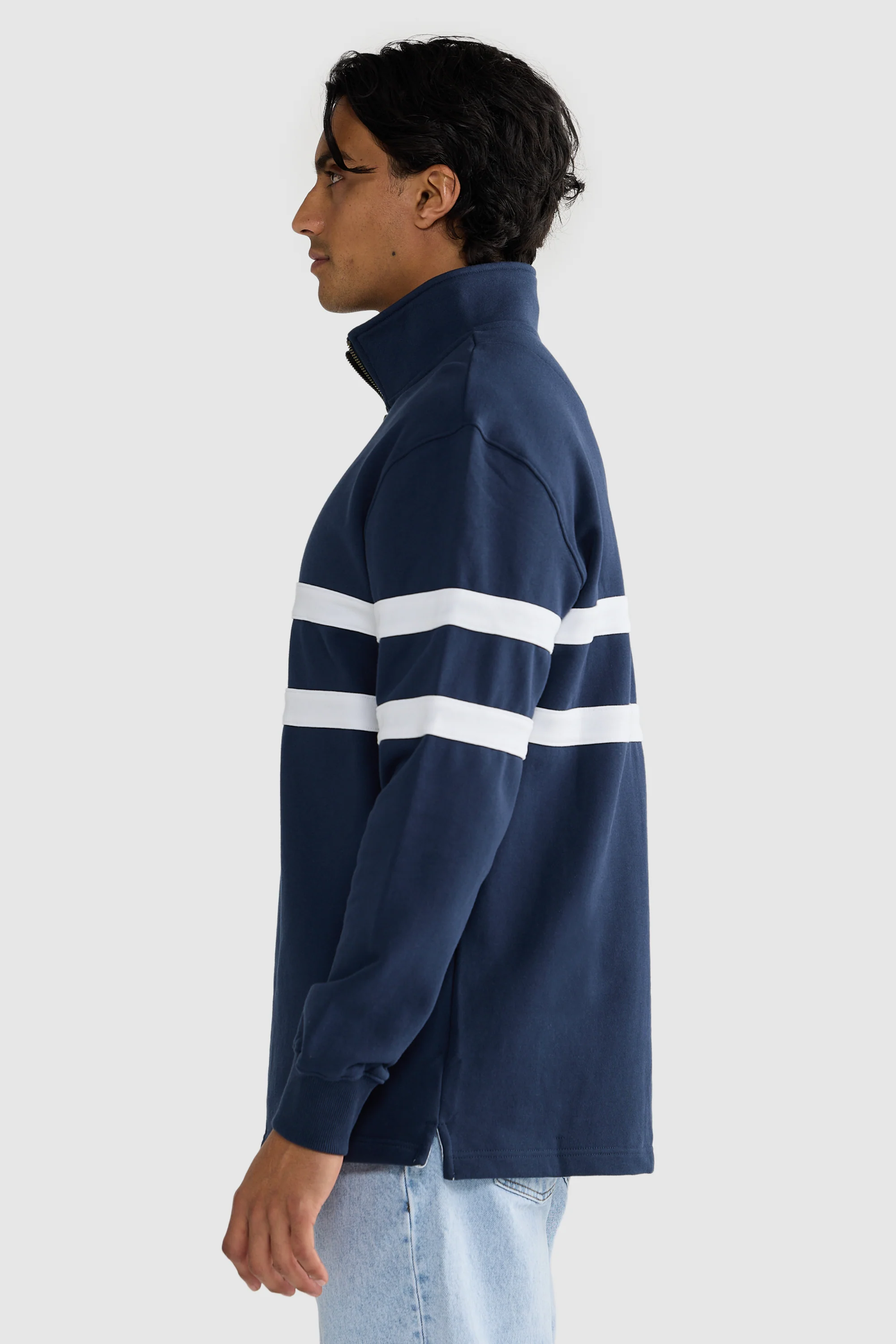 Collegiate Stripe Quarter Zip Navy - Image 3