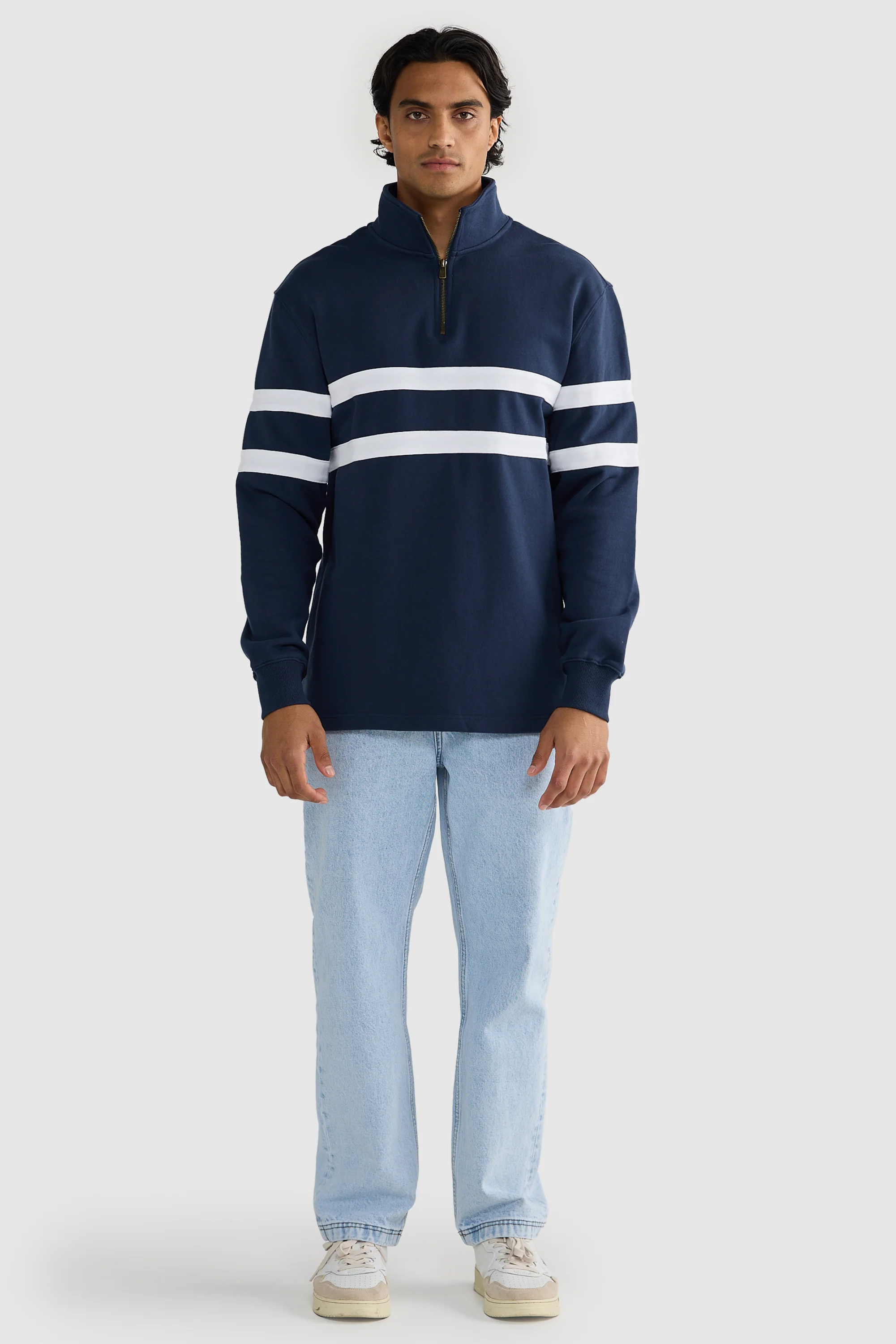 Collegiate Stripe Quarter Zip Navy - Image 6