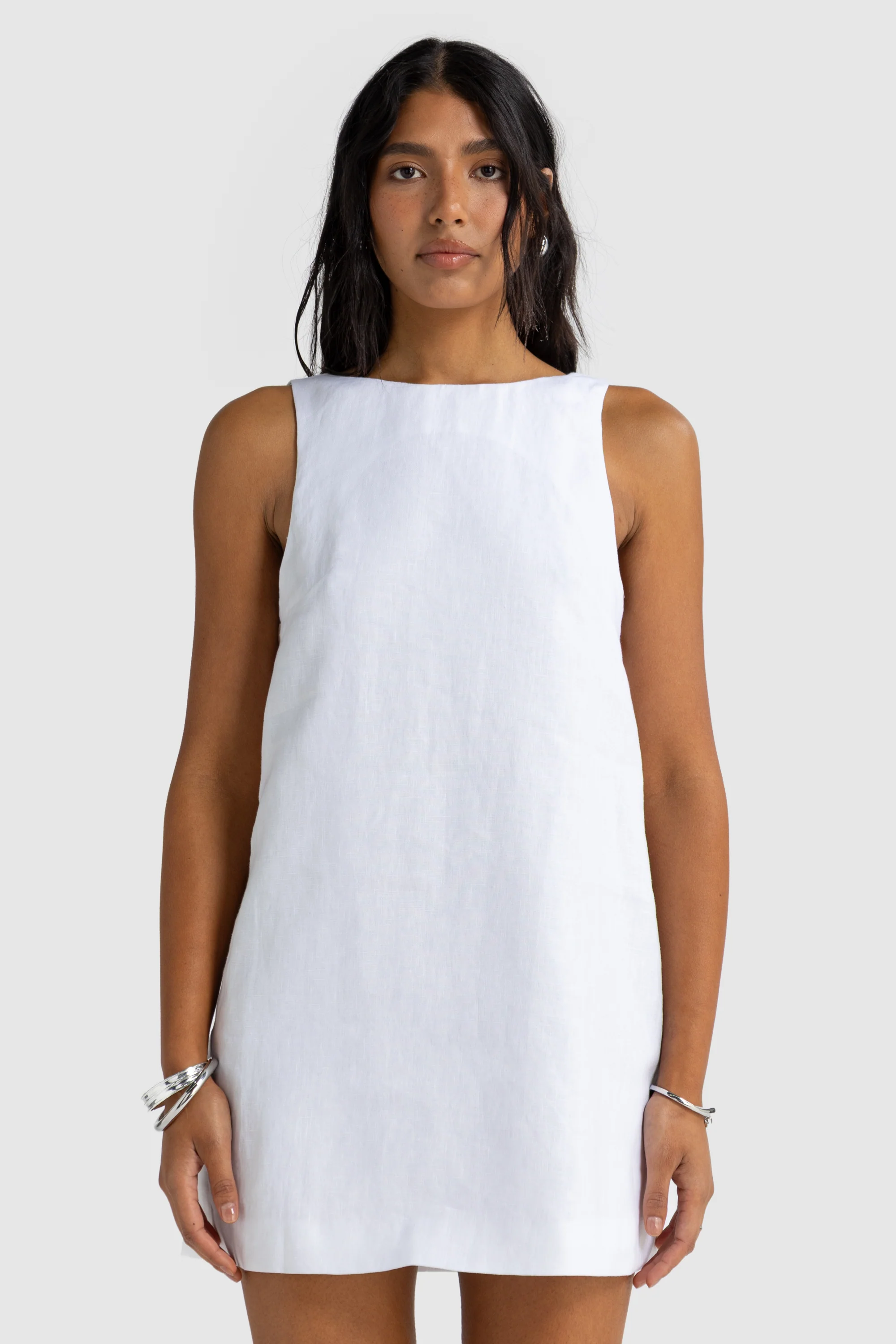 Jolie Linen Mini Dress White - Image 2