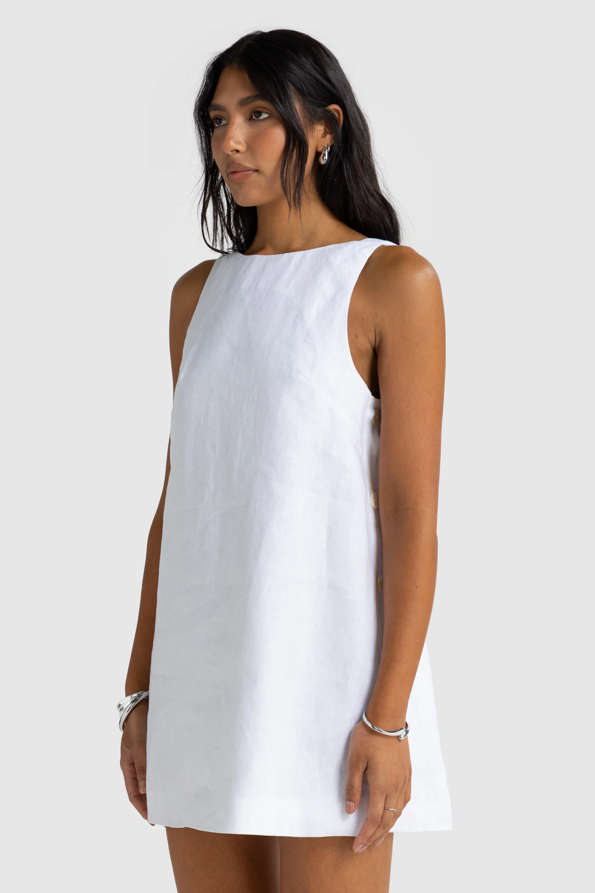 Jolie Linen Mini Dress White - Image 4