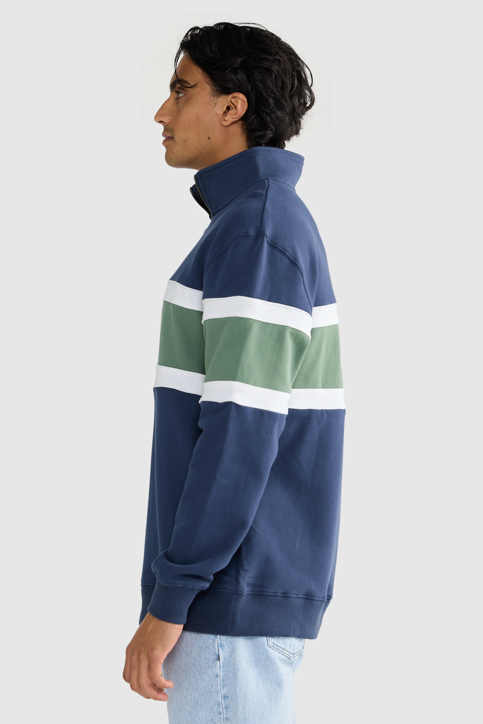 Triple Panel Quarter Zip Navy and Olive - Image 3