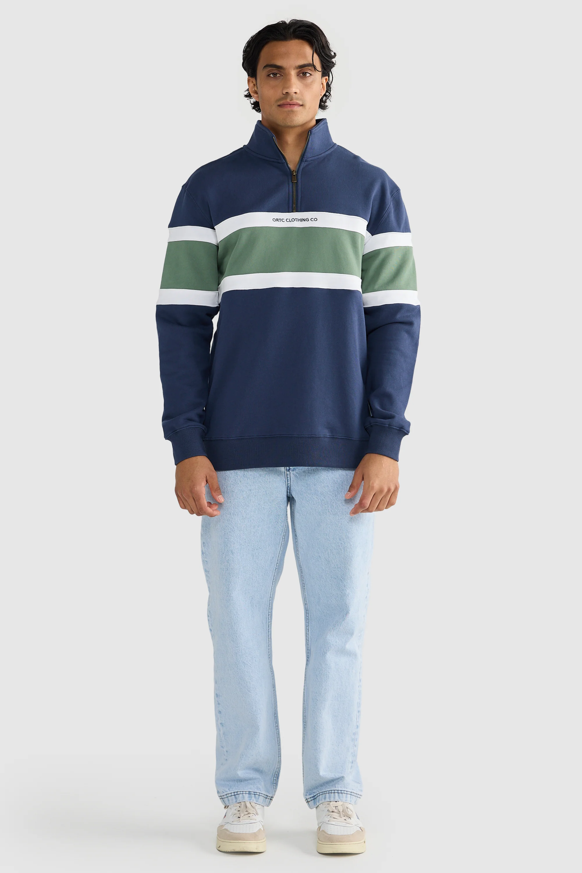 Triple Panel Quarter Zip Navy and Olive - Image 5